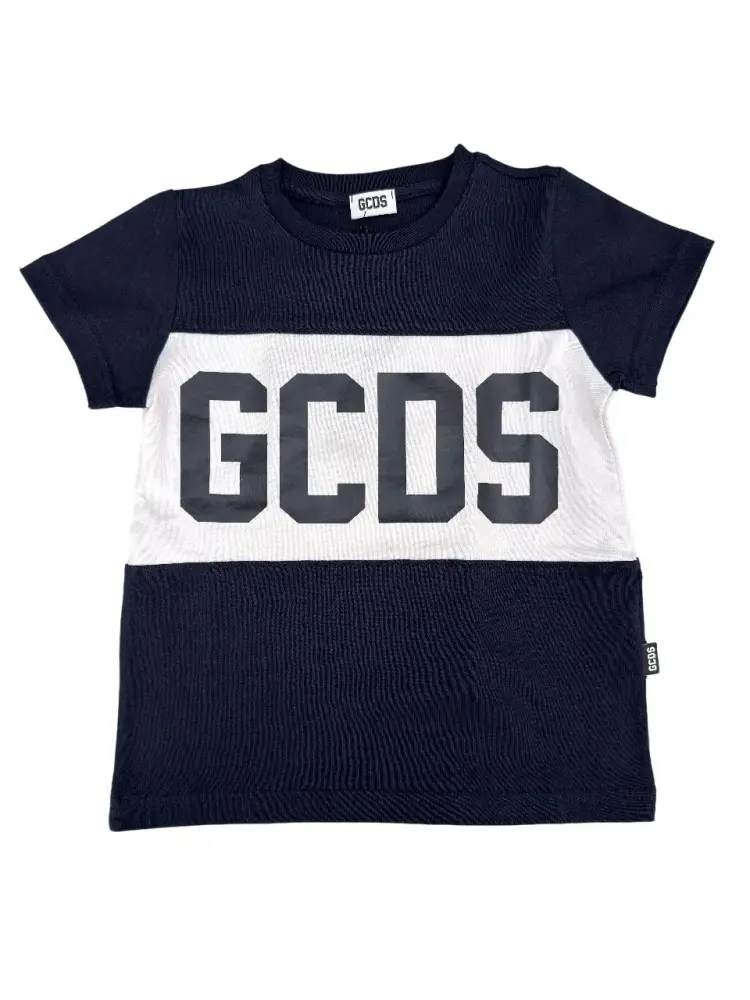 tshirt blu navy bambino logo a contrasto