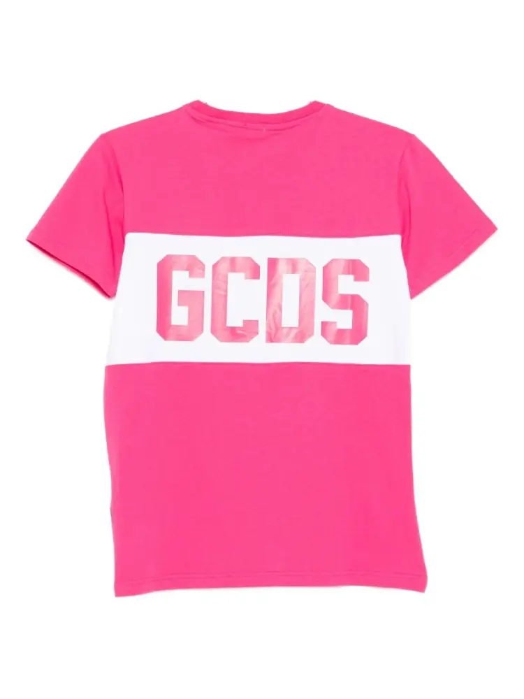 tshirt fucsia bambina in cotone maxi logo a contrasto miniatura 2