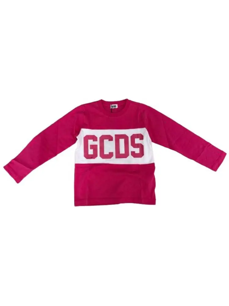 tshirt fucsia bambina logo a contrasto