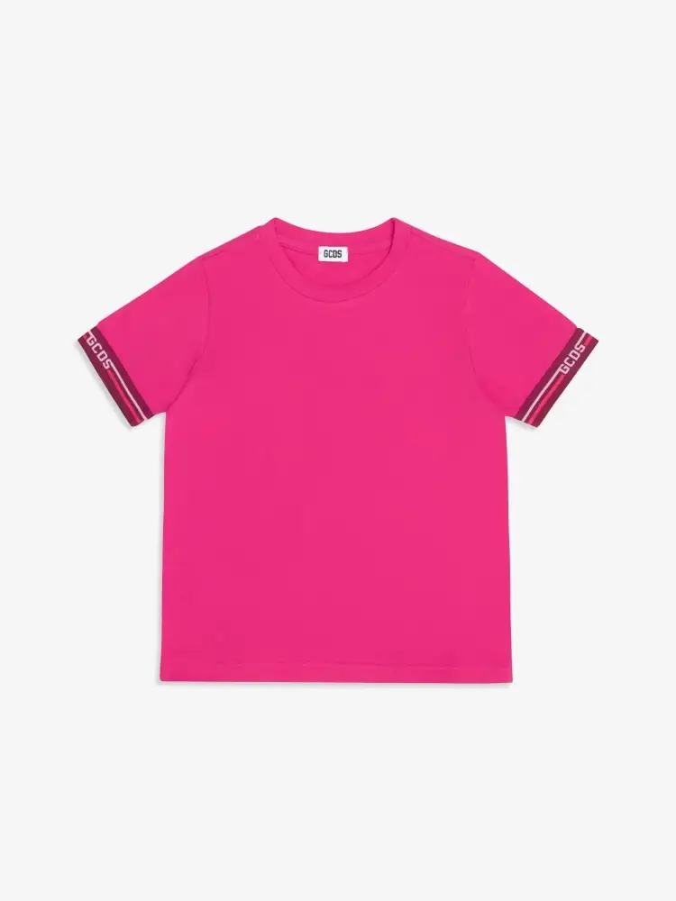 tshirt fucsia donna in cotone bande logo sul lato