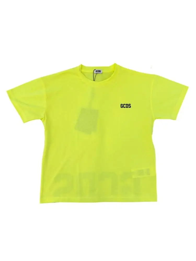 tshirt giallo fluo maxi logo sul retro