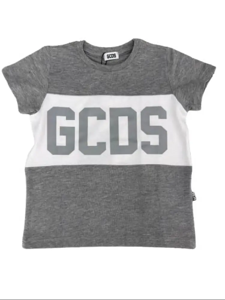 tshirt grigia bambino logo a contrasto