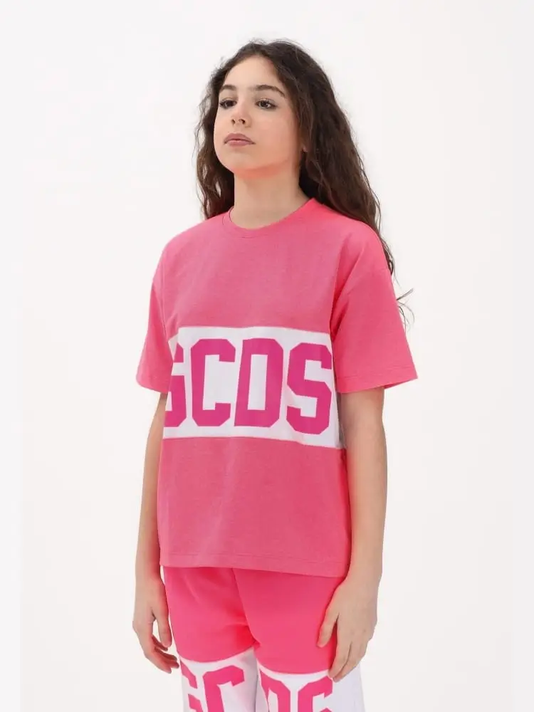 tshirt junior fuxia con maxi logo iconico