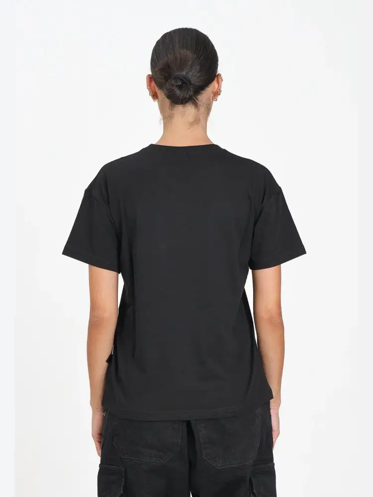 tshirt nera bambina in cotone logo a contrasto con glitter miniatura 2