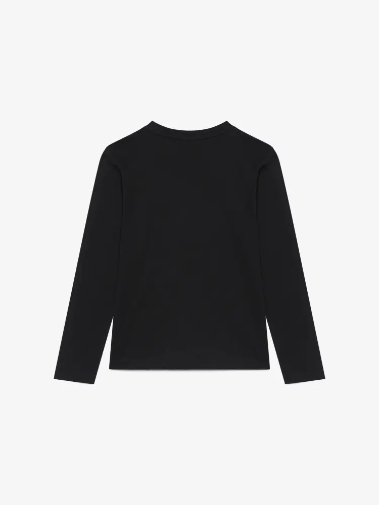 tshirt nera bambina in cotone manica lunga logo con strass miniatura 2