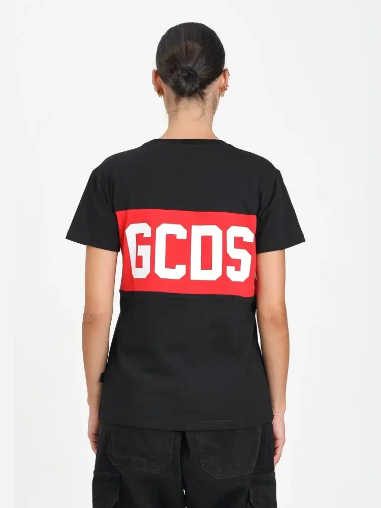 tshirt nera bambina unisex in cotone maxi logo a contrasto miniatura 2