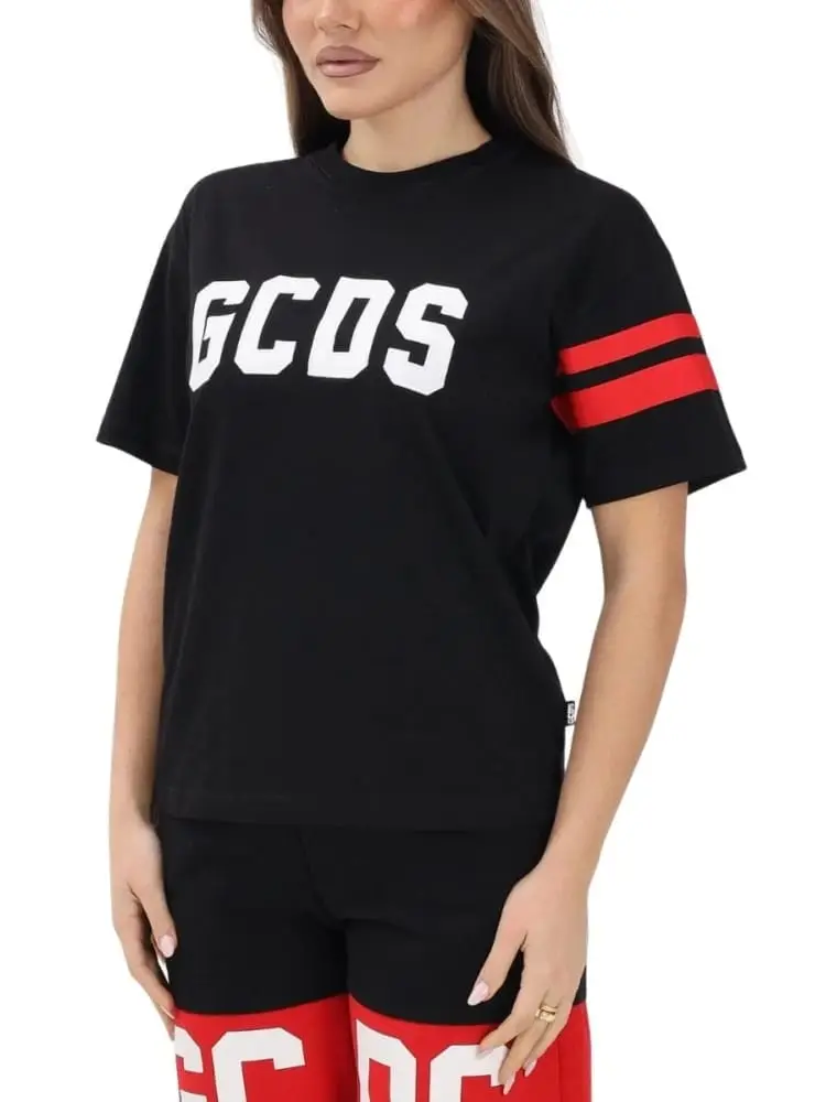 tshirt nera bambina unisex logo a contrasto