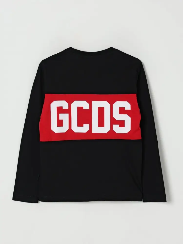 tshirt nera bambino unisex in cotone manica lunga maxi logo a contrasto miniatura 2