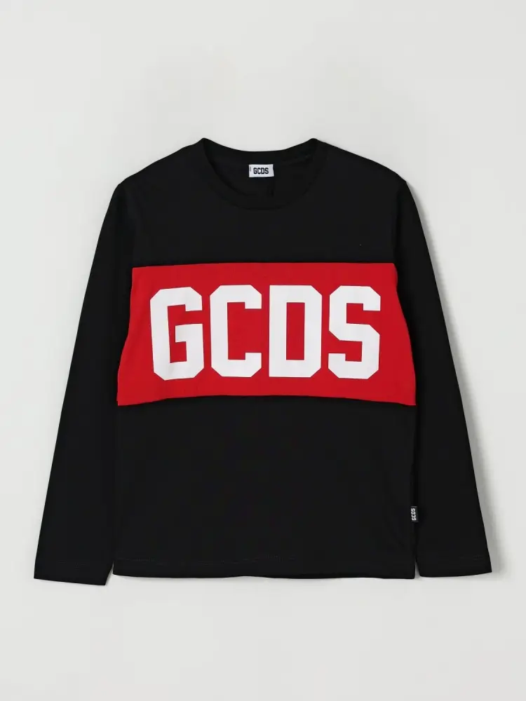 tshirt nera bambino unisex in cotone manica lunga maxi logo a contrasto