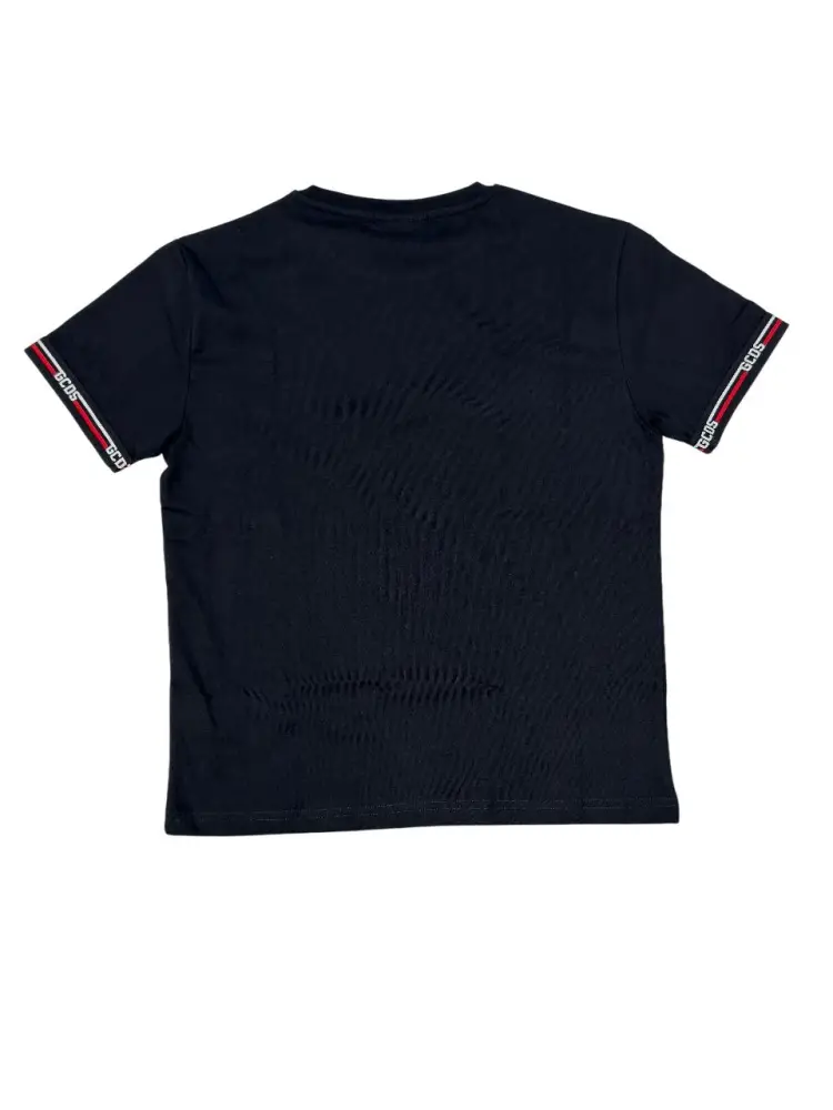 tshirt nera donna in cotone bande logo miniatura 2