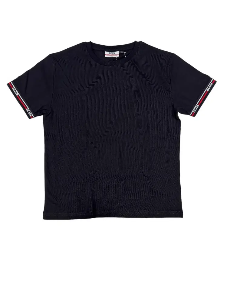 tshirt nera donna in cotone bande logo