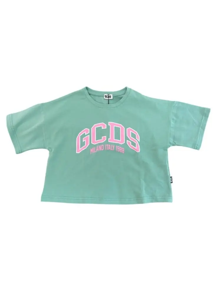 tshirt verde bambina crop maxi logo