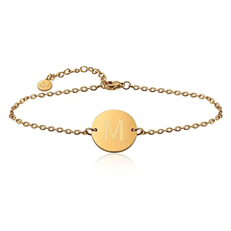 GD GOOD.designs Bracciale con lettere in oro I 18k placcato in oro vero I ciondolo con incisione delle iniziali (M)
