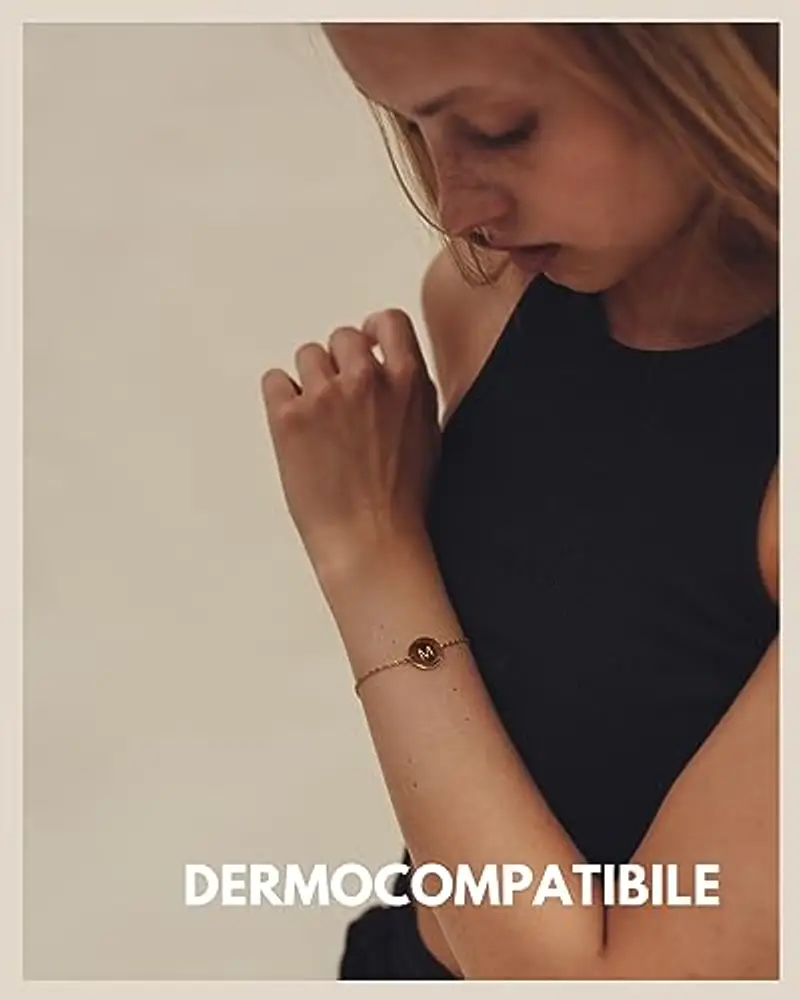 GD GOOD.designs Bracciale con lettere in oro I 18k placcato in oro vero I ciondolo con incisione delle iniziali (M) miniatura 2