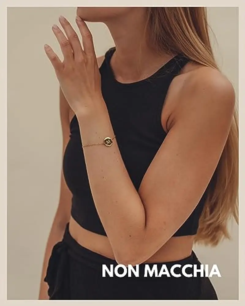 GD GOOD.designs Bracciale con lettere in oro I 18k placcato in oro vero I ciondolo con incisione delle iniziali (M) miniatura 3