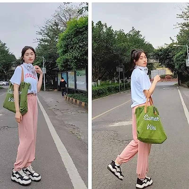 GDVONE Borsa da Spiaggia di Grande Capacità - Tela, a Mano, da Donna, a Tracolla, 40 * 12 * 32cm (Verde) miniatura 2