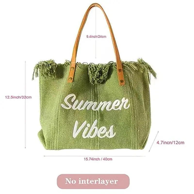 GDVONE Borsa da Spiaggia di Grande Capacità - Tela, a Mano, da Donna, a Tracolla, 40 * 12 * 32cm (Verde) miniatura 3