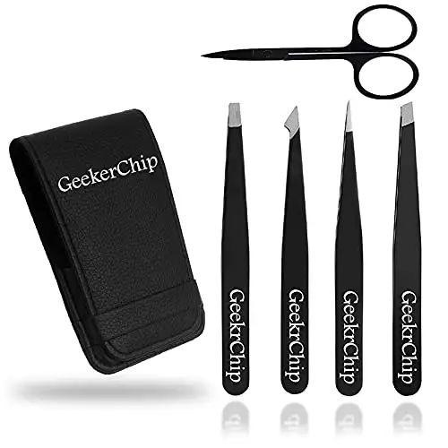 GeekerChip 5 pinzette per epile,professionale in acciaio inossidabile forbici, professionale per sopracciglia, ideale