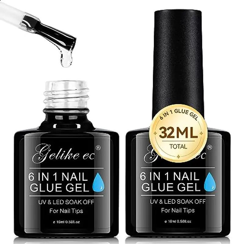 Gelike ec Colla per Unghie Finte 6 in 1, Base Coat Semipermanente Unghie, Nail Glue per Tip UV en Gel Resina Extra Forten 32ml