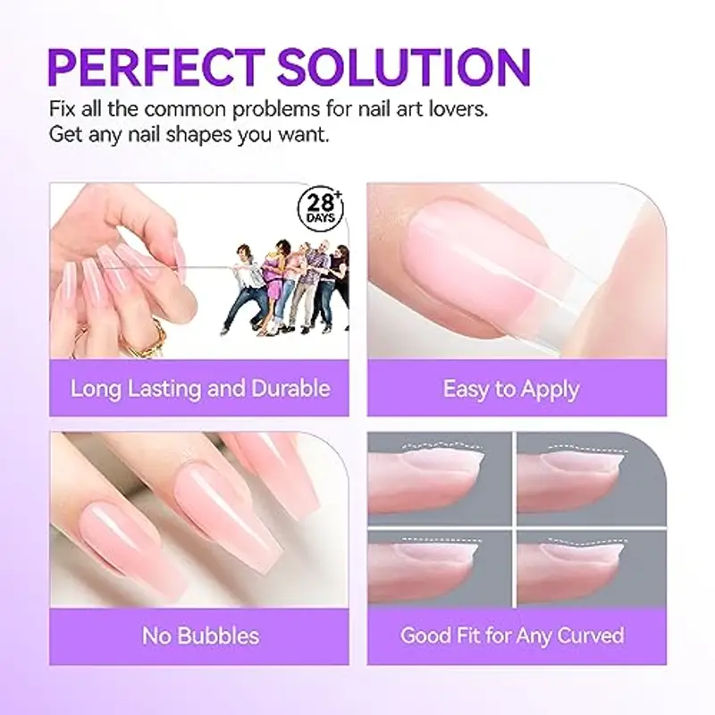 Gelike ec Colla per Unghie Finte 6 in 1, Base Coat Semipermanente Unghie, Nail Glue per Tip UV en Gel Resina Extra Forten 8ml, Rosa Pastello Chiaro miniatura 3