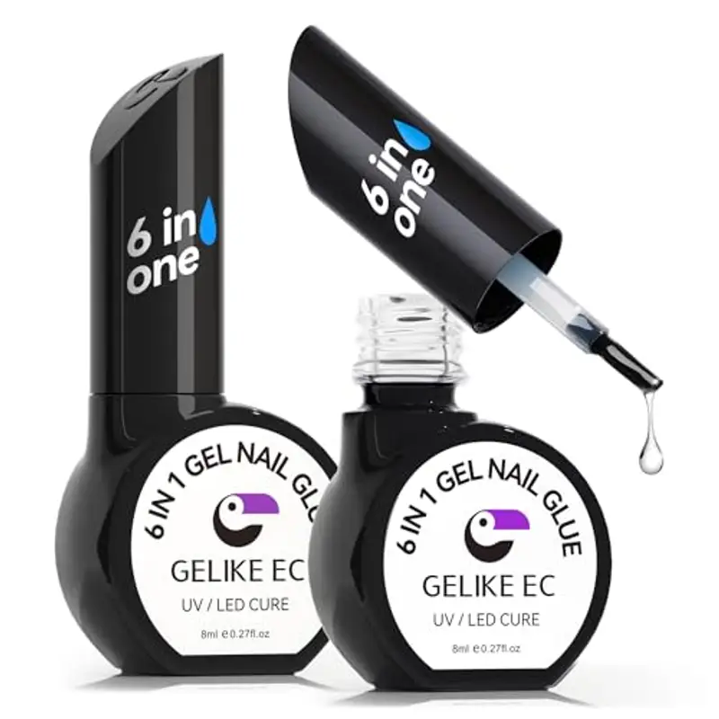 Gelike ec Colla per unghie finte: 6 in 1 colla extra forte per unghie finte, 6 in 1, punta morbida, deve essere indurito sotto una lampada UV per unghie, 16 ml