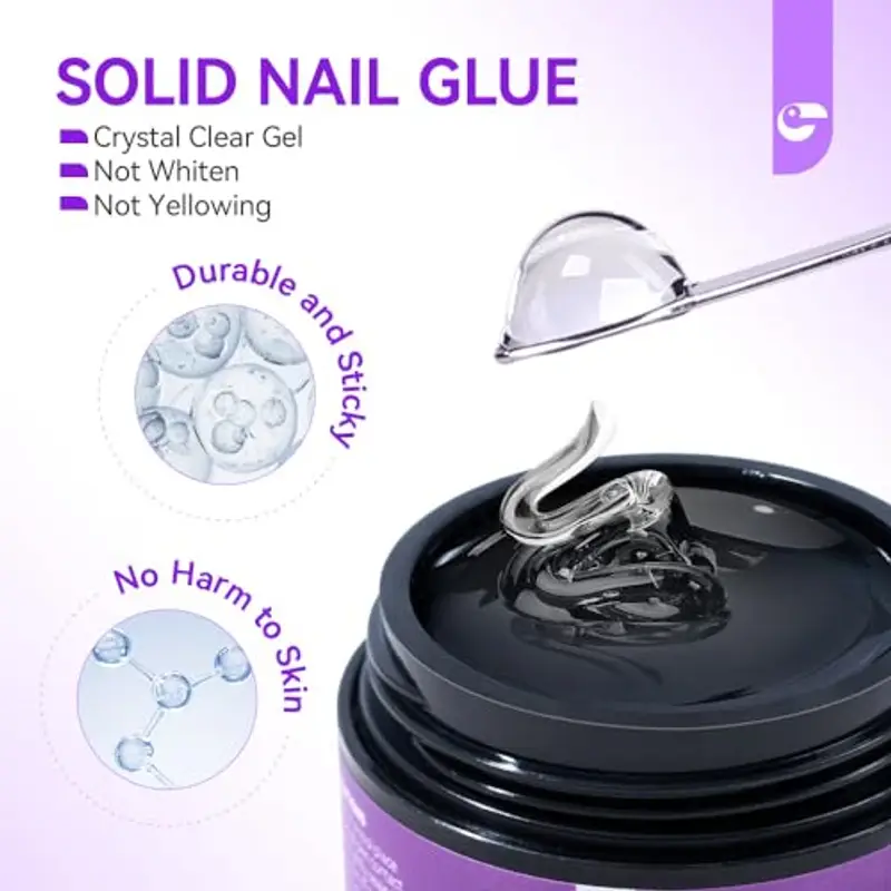 Gelike ec Solido adesivo per unghie e solvente per unghie da 60 ml: 15 ml, colla extra forte per unghie finte, pressa su unghie e unghie, gel adesivo UV facile da utilizzare per nail art domestica miniatura 3