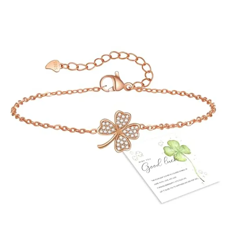 GEMAURA Bracciale da donna in argento 925 con quadrifoglio, bracciale da donna in argento, braccialetti dell'amicizia,