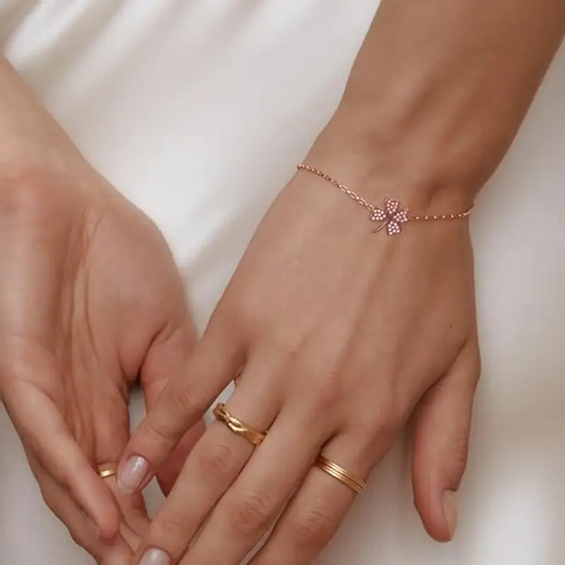 GEMAURA Bracciale da donna in argento 925 con quadrifoglio, bracciale da donna in argento, braccialetti dell'amicizia miniatura 2