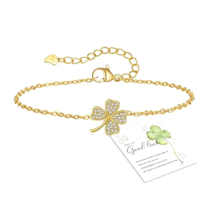 GEMAURA Bracciale da donna in argento con quadrifoglio, bracciale da donna in argento 925, per fidanzata, braccialetti
