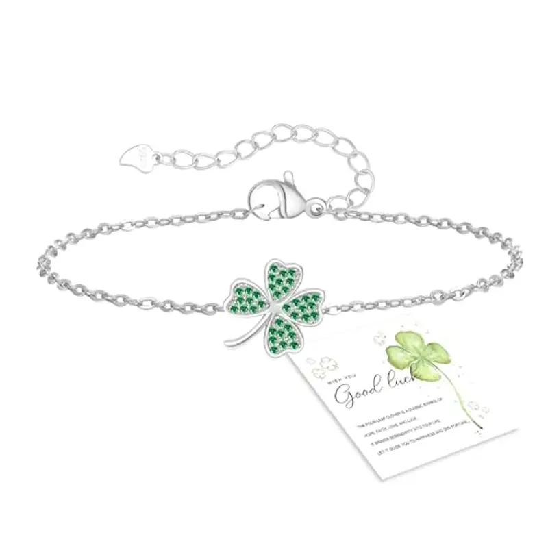 GEMAURA Braccialetto portafortuna da donna, in argento/oro, con quadrifoglio, regolabile, regalo per donne e fidanzate,