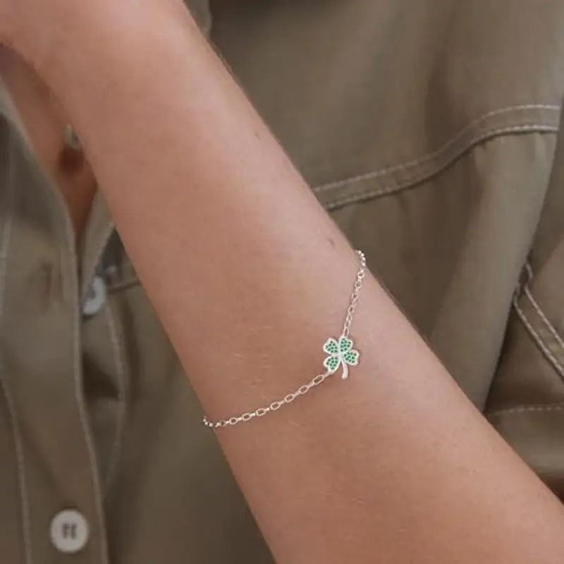 GEMAURA Braccialetto portafortuna da donna, in argento/oro, con quadrifoglio, regolabile, regalo per donne e fidanzate miniatura 2