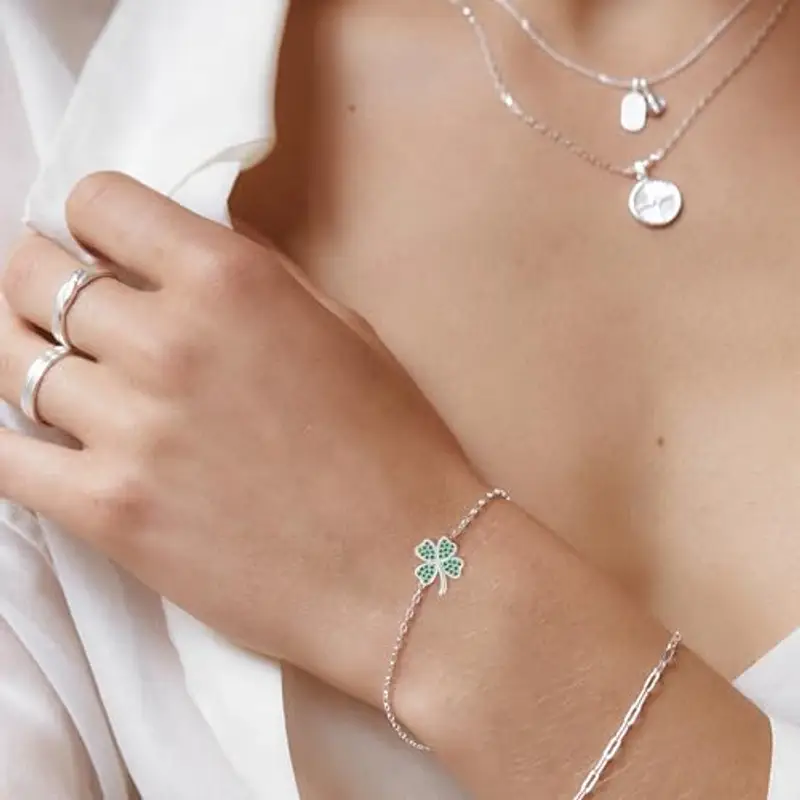 GEMAURA Braccialetto portafortuna da donna, in argento/oro, con quadrifoglio, regolabile, regalo per donne e fidanzate miniatura 3