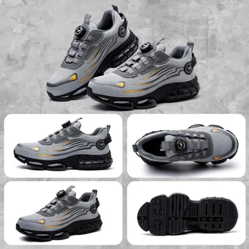 GemChve Scarpe Antinfortunistiche Uomo Donna Leggere Traspiranti Sneakers Antiscivolo Scarpe Sicurezza con Punta in Acciaio Regolazione Rapida dei Lacci Grey 43 EU miniatura 2