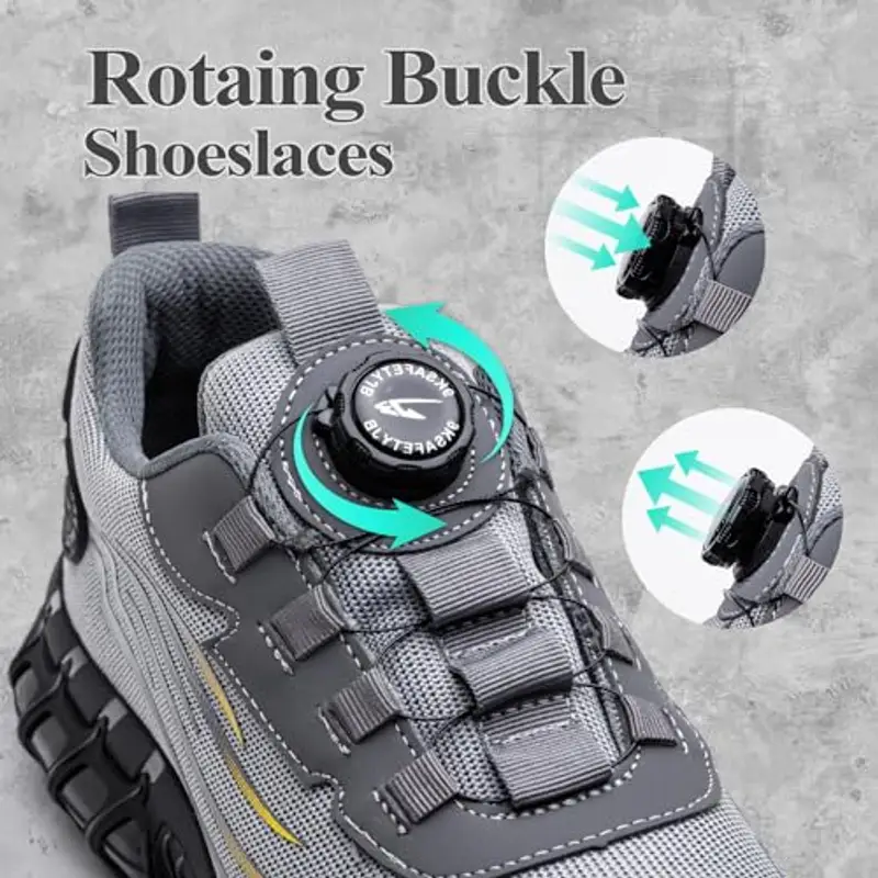 GemChve Scarpe Antinfortunistiche Uomo Donna Leggere Traspiranti Sneakers Antiscivolo Scarpe Sicurezza con Punta in Acciaio Regolazione Rapida dei Lacci Grey 43 EU miniatura 3