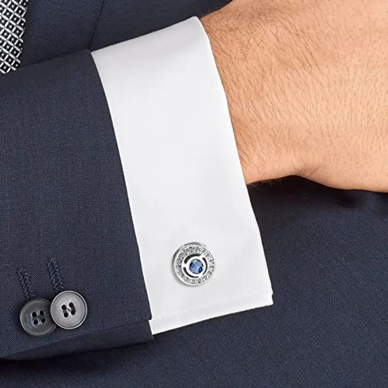 Gemelli Uomo in cristallo blu Navy Argento, Mr.Van Circle Gemelli Classico per Affari Festa di nozze Stile elegante miniatura 3