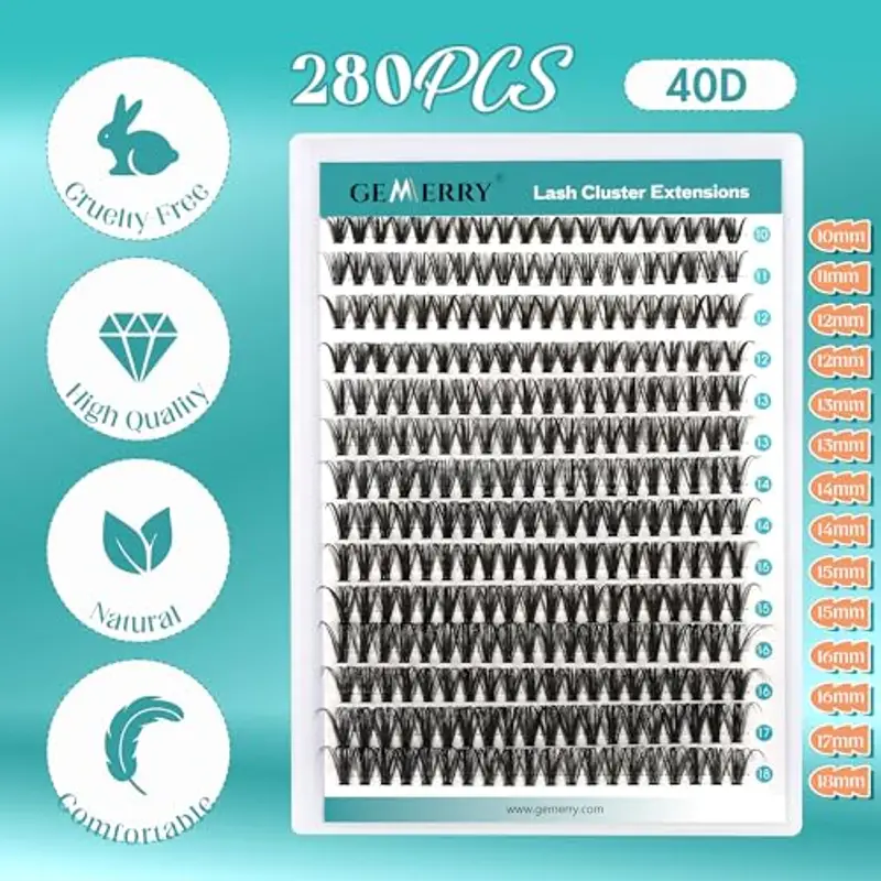 GEMERRY Ciglia Finte 40D Cluster Volume Russo 10-18mm mix 0.07 mm D Curl Fai Da Te a Casa per Principianti Individuali Professional Ciglia Finte Extension(40D-0.07D-10-18mm) miniatura 2