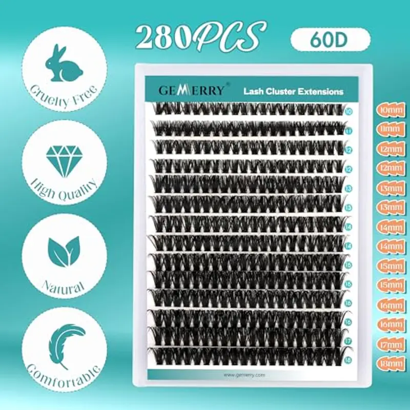GEMERRY Ciglia Finte 60D Cluster Volume Russo 10-18mm mix 0.07 mm D Curl Fai Da Te a Casa per Principianti Individuali Professional Ciglia Finte Extension(60D-0.07D-10-18mm) miniatura 2