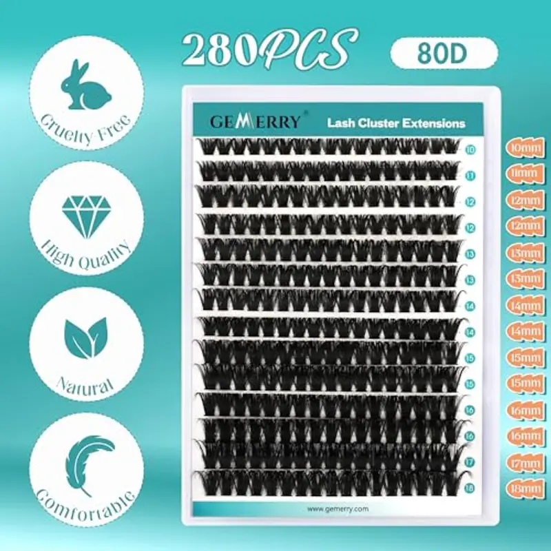 GEMERRY Ciglia Finte 80D Cluster Volume Russo 10-18mm mix 0.07 mm D Curl Fai Da Te a Casa per Principianti Individuali Professional Ciglia Finte Extension(80D-0.07D-10-18mm) miniatura 2