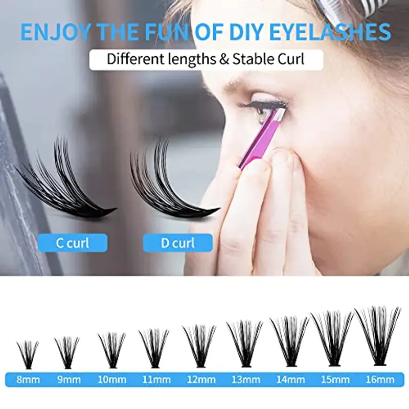 GEMERRY Ciglia Finte Ciuffetti 280 pezzi 40D Cluster Volume Russo 8-16mm Curl D Fai Da Te a Casa per Principianti miniatura 2