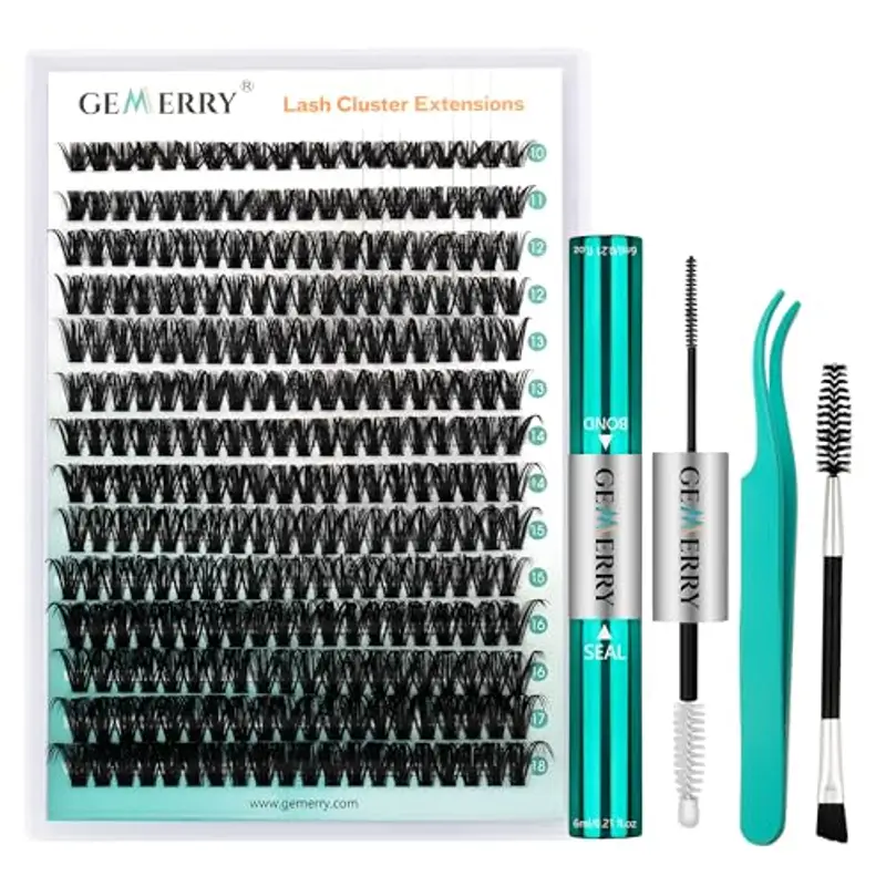 GEMERRY Ciglia Finte Ciuffetti Kit 30D/40D Ciuffi a Ciglia 0.07mm D Curl 10-18mm con Bond and Seal Pinzette er Uso Personale a Casa Ciglia a Grappolo Extension Ciglia Kit(30+40D-0.07D-10-18mm-Set)