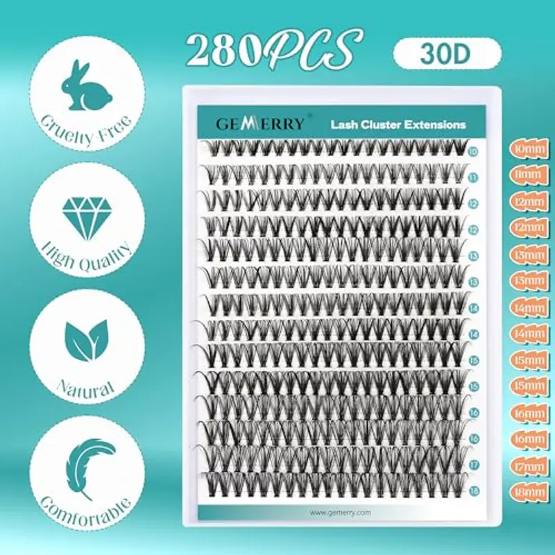 GEMERRY Ciglia Finte Ciuffetti Kit 30D Ciuffi a Ciglia 0.07mm D Curl 10-18mm con Bond and Seal Pinzette er Uso miniatura 2