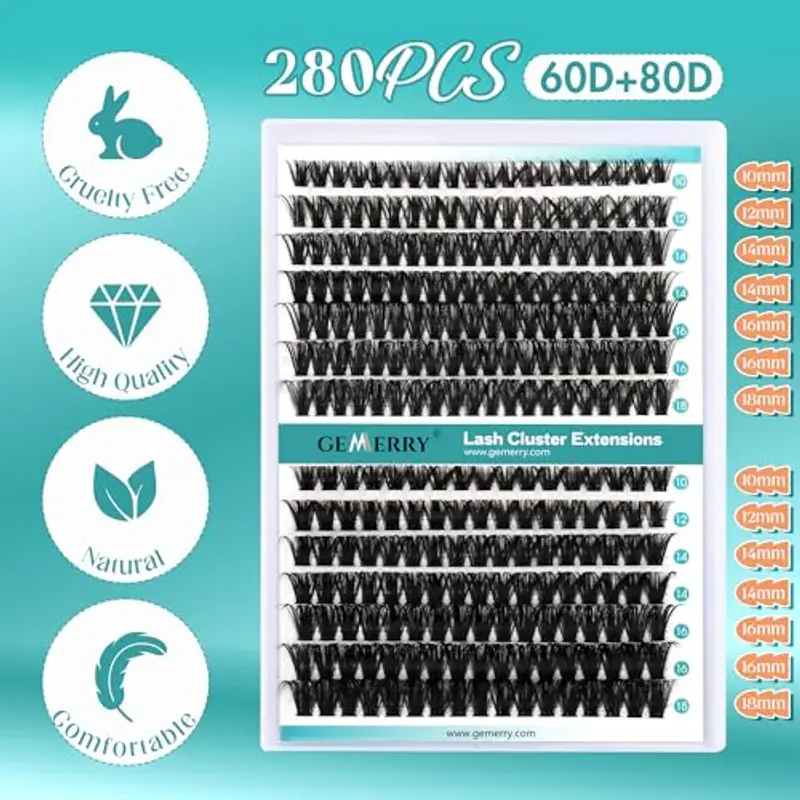 GEMERRY Ciglia Finte Ciuffetti Kit 60D/80D Ciuffi a Ciglia 0.07mm D Curl 10-18mm con Bond and Seal Pinzette er Uso miniatura 2