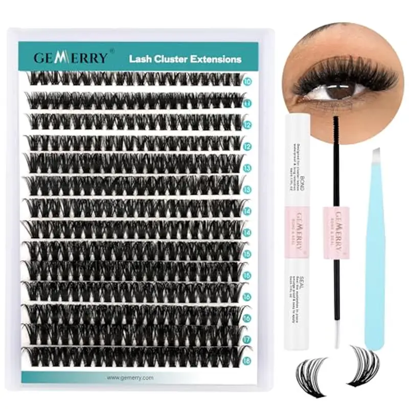 GEMERRY Ciglia Finte Ciuffetti Kit 60D Ciuffi a Ciglia 0.07mm D Curl 10-18mm con Bond and Seal Pinzette er Uso
