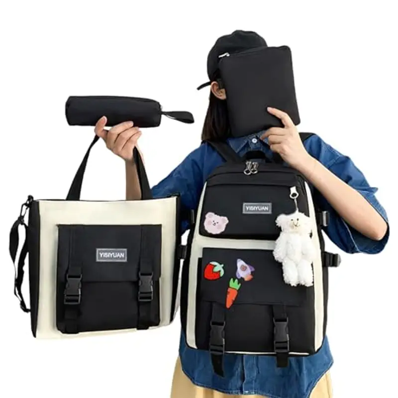 Genérico Zaino Per Bambini Gioco Per La Scuola - Bottiglia D'acqua E Astuccio | Zaino Per Bambini Con Canguro Tasca E Rete | Per Viaggi In Prescolare O Escursione, nero, Consulte la descripción