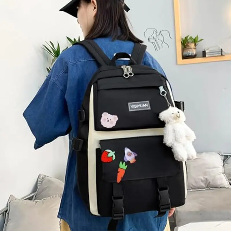 Genérico Zaino Per Bambini Gioco Per La Scuola - Bottiglia D'acqua E Astuccio | Zaino Per Bambini Con Canguro Tasca E Rete | Per Viaggi In Prescolare O Escursione, nero, Consulte la descripción miniatura 3