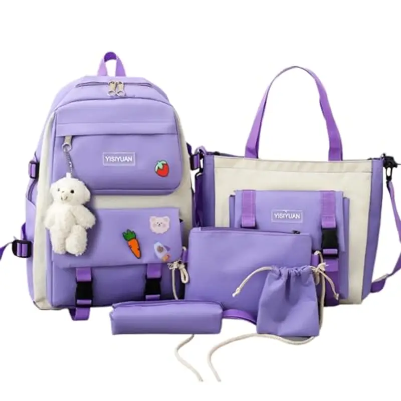 Genérico Zaino Per Bambini Gioco Per La Scuola - Bottiglia D'acqua E Astuccio | Zaino Per Bambini Con Canguro Tasca E Rete | Per Viaggi In Prescolare O Escursione, Viola, Consulte la