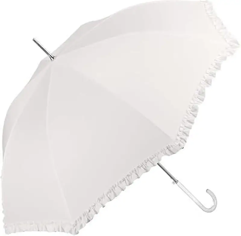 Generico 1x Ombrello da sposa BIANCO maniglia bianca automatico umbrella pioggia matrimonio classico lungo elegante cerimonia wedding