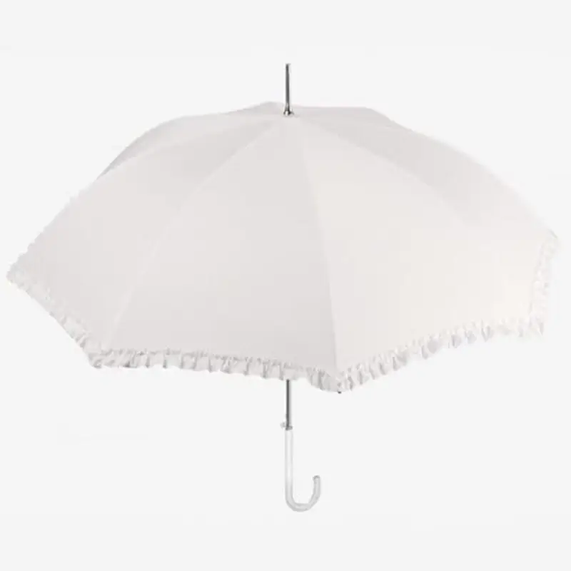 Generico 1x Ombrello da sposa BIANCO maniglia bianca automatico umbrella pioggia matrimonio classico lungo elegante cerimonia wedding miniatura 2