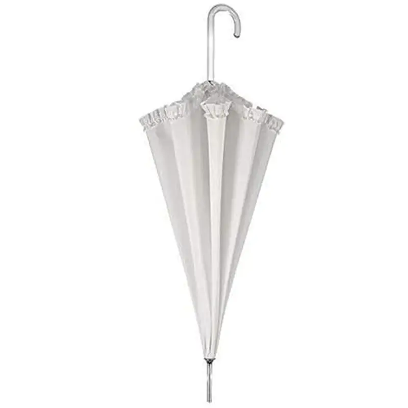 Generico 1x Ombrello da sposa BIANCO maniglia bianca automatico umbrella pioggia matrimonio classico lungo elegante cerimonia wedding miniatura 3