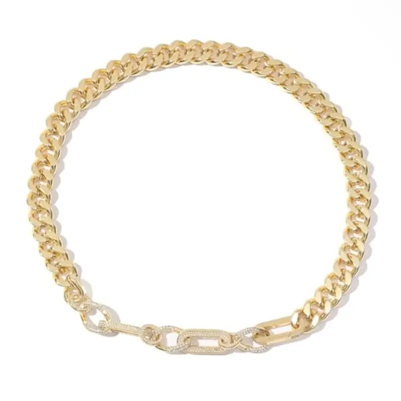 Generico Collana a Catena Curb con Cristalli - Oro Giallo 18K, 50cm, Larghezza 1.4cm, Gioiello di Lusso per Uomo e Donna